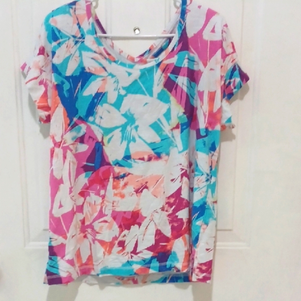 Talbots Multicolor Abstract Print Short Sleeve Top